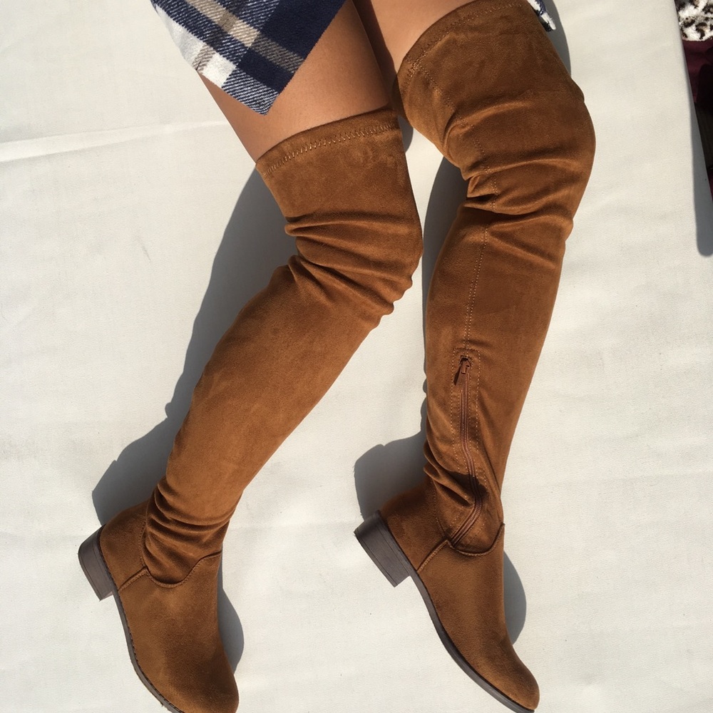Over the knee tan boots